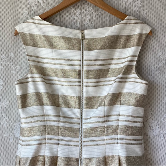 Vince Camuto Metallic Gold Ivory Fit Flare Dress 8 - Picture 9 of 12